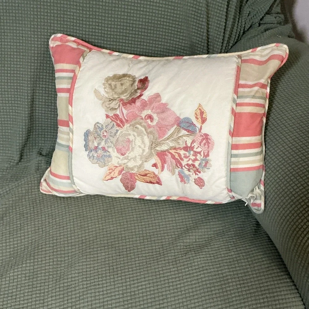 Waverly -‎ Pastel Elegant Embroidered Floral Accent Pillow 18x12x8